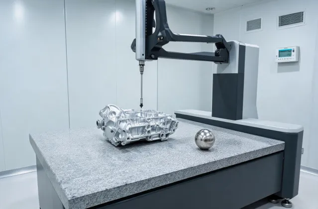 Coordinate measuring machine inspecting an automotive housing