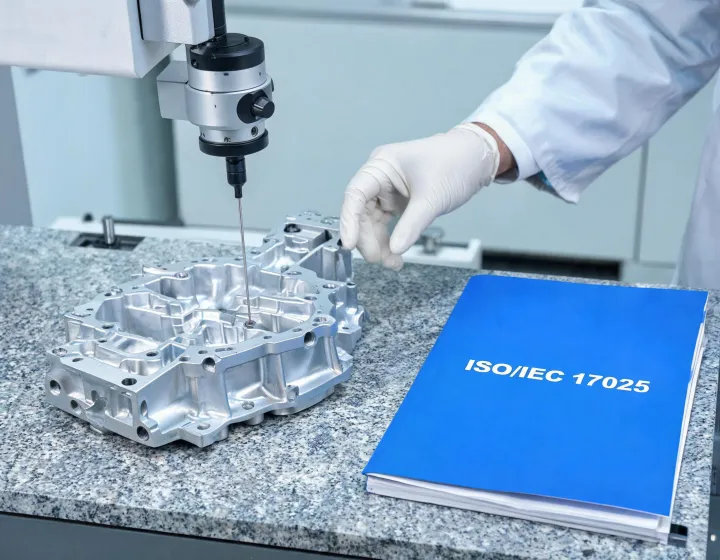 Inspector verifies an automotive housing on a CMM granite table